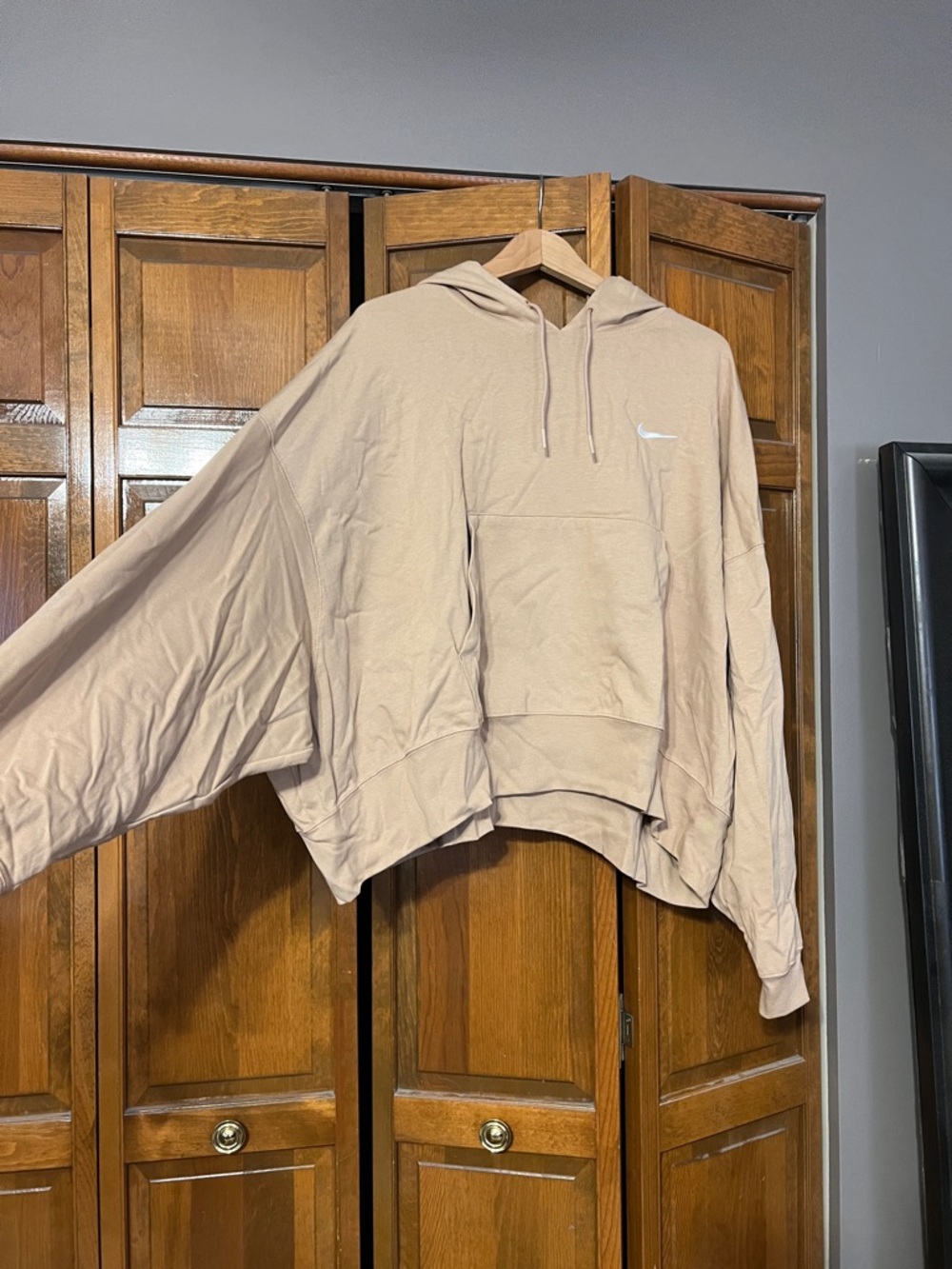 Nike Beige oversized cotton Hoodie with White Swoosh
